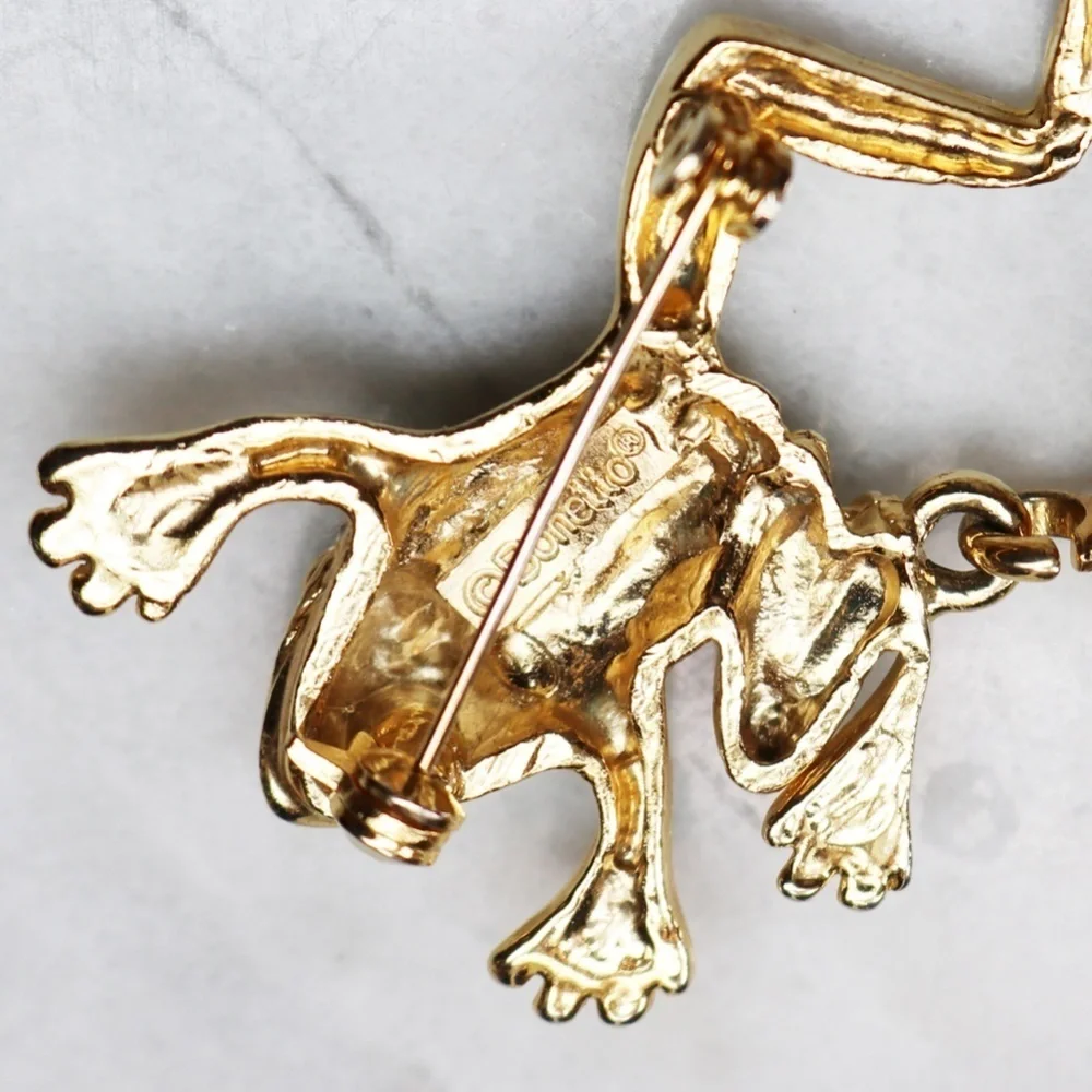 Vintage Bonetto Crystal Frog Watch Brooch